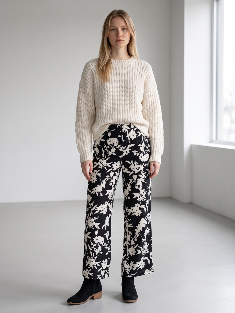 Happily Grey Floral Wide Leg Pants - Picture 1 of 9
